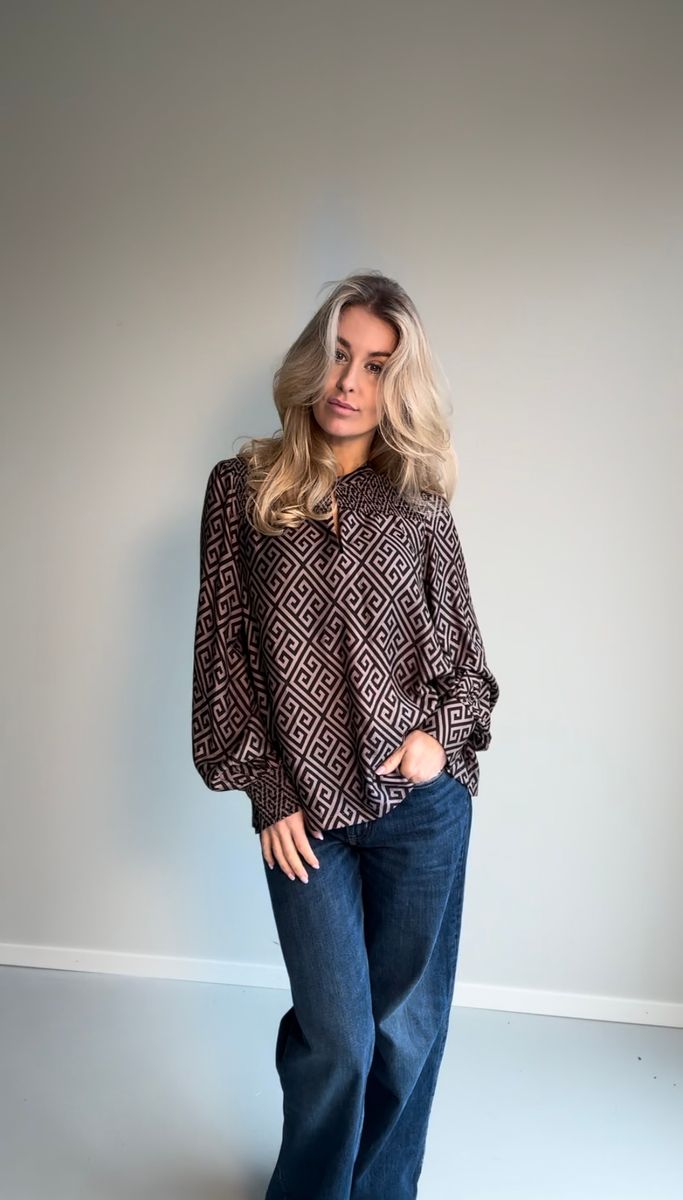Amuse Bluse Agnes Stripet Black/SandSS25