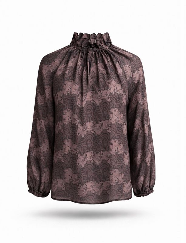 Amuse Silkebluse Elise 888BrownPrintAW26